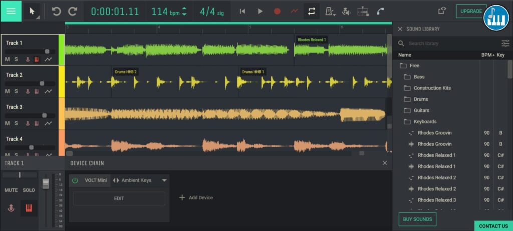 Amped Studio Online-Studio zum Erstellen von Beats funktioniert als Webanwendung.