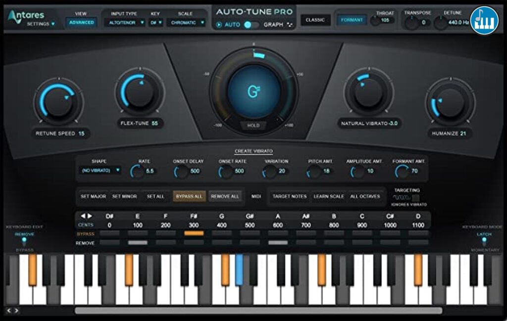 Antares Auto-Tune Pro interface, one of the best-known and most used voice plugins on the market.